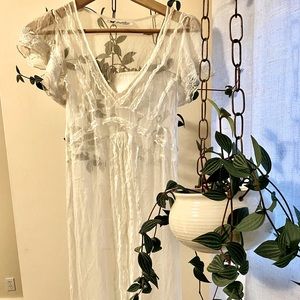 Sheer embroidered off-white dress